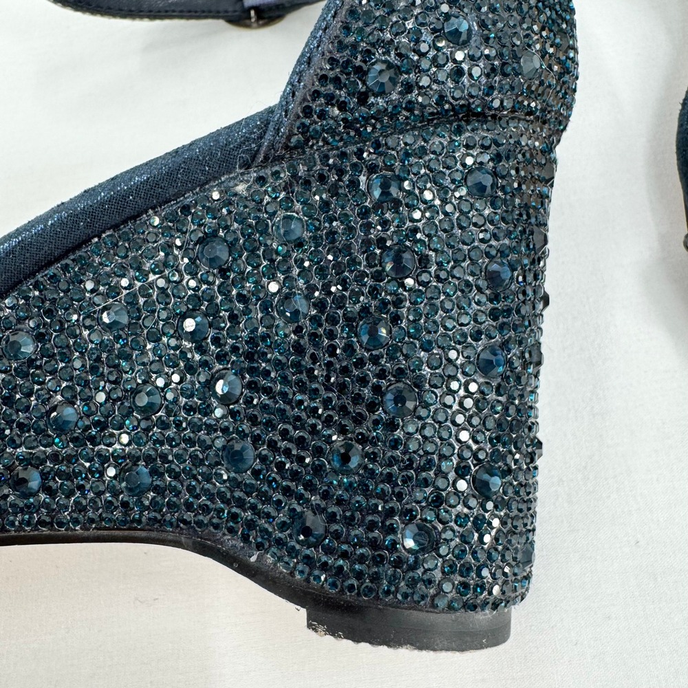 Black Beaded Ankle-Strap Wedge Sandals - Picture 13 of 16
